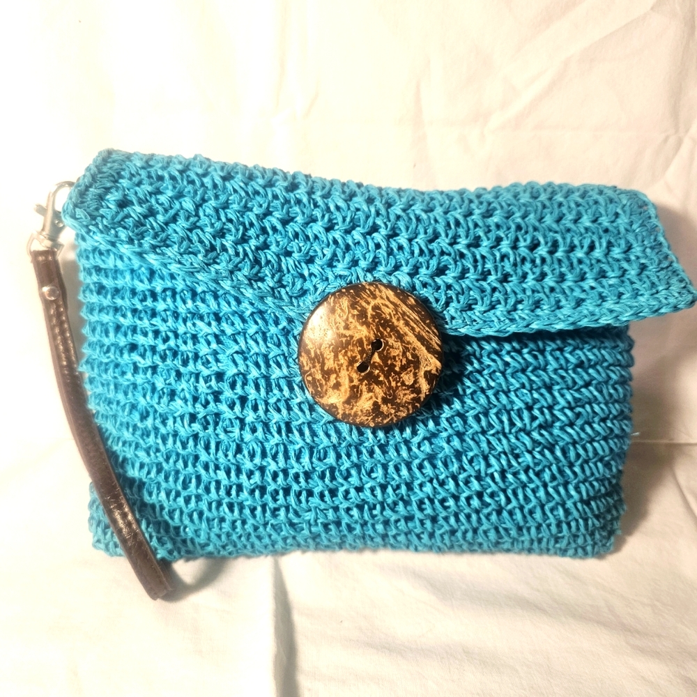 Blue Crochet Clutch Bag